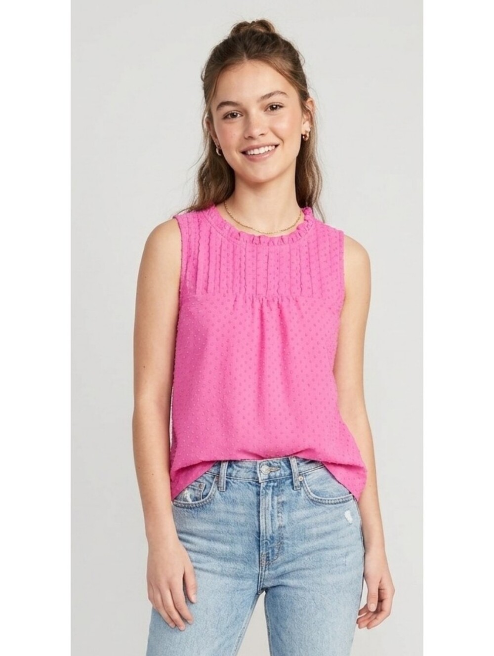 NEW J. Crew Factory Pink Smocked Clip-Dot Tank Top